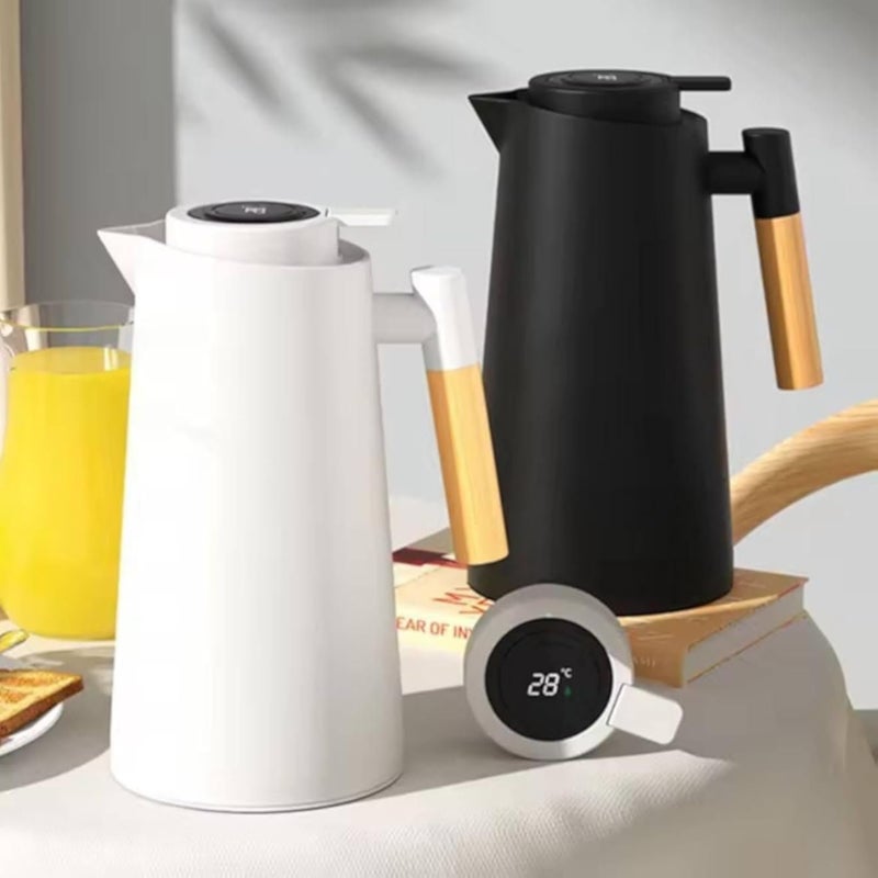 Modern Thermal Carafe Set with Wooden Handles, Three Colors (Black, Cream, White), Elegant Design for Kitchen and Home